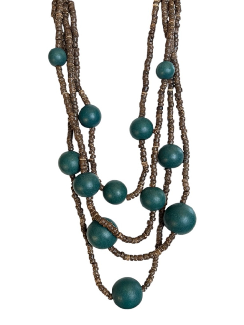 Vintage Plunder Chunky Brown & Turquoise Multi Strand Adjustable Necklace